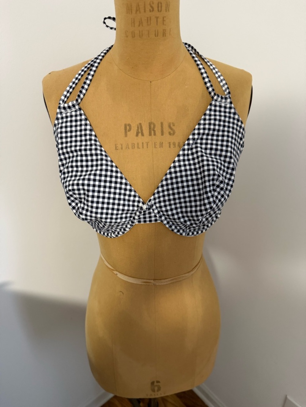 Navy & White Gingham Halter Bikini Top 36DD